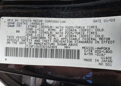 2003 Lexus Rx 300 from USA, damaged, VIN JTJGF10U530162469